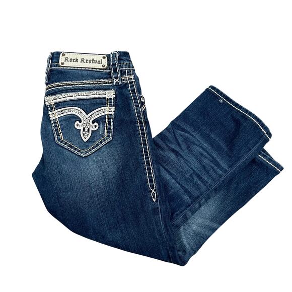 Rock Revival Nancy Easy Boot Crop Jeans Denim Dark Wash Women's Size 26 Western - Picture 1 of 14